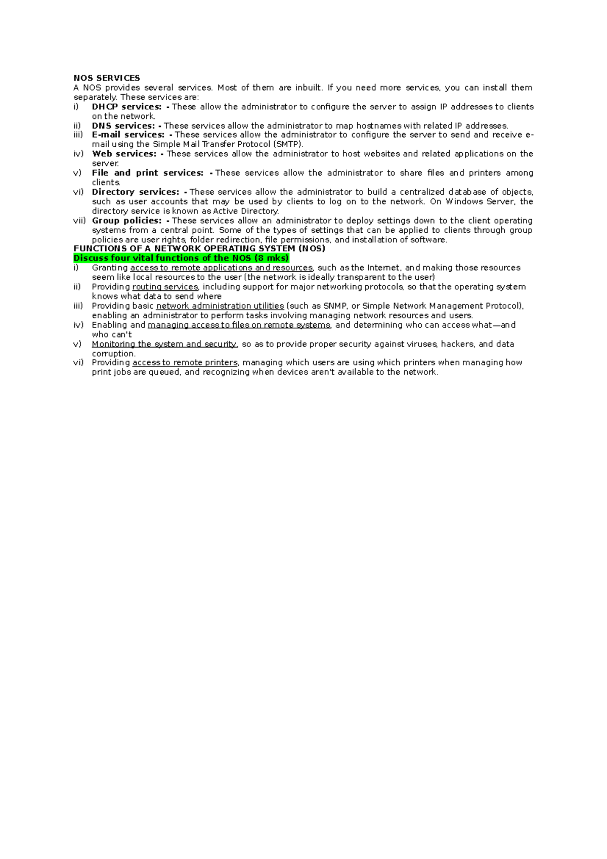 NOS Services - NOS SERVICES A NOS provides several services. Most of ...
