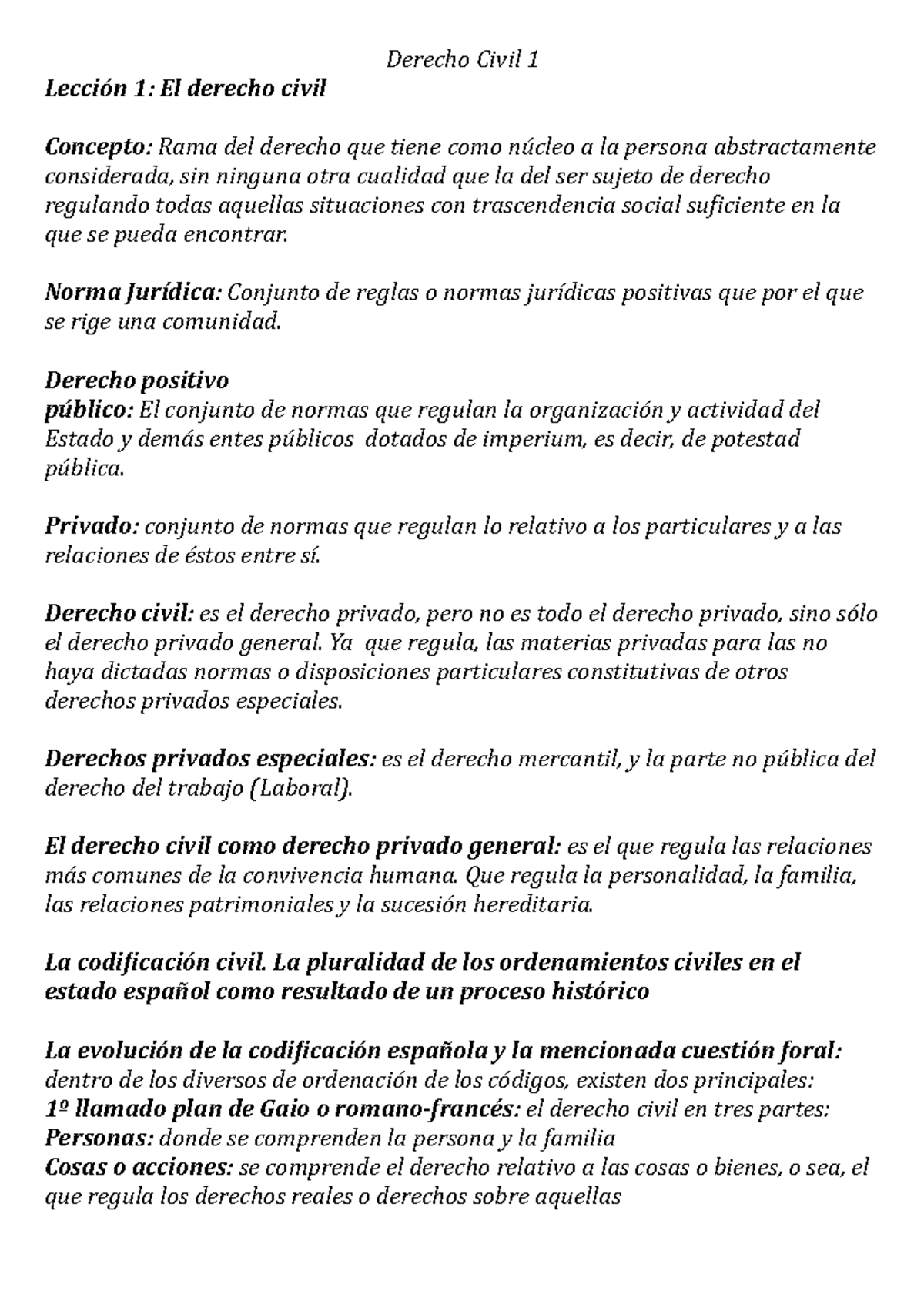 Derecho Civil 1 Apuntes 1 Al 10 Lección 1 El Derecho Civil Derecho Civil 1 Concepto Rama 5978