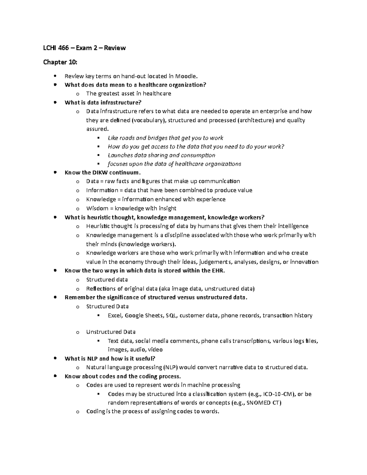 LCHI 466 - Exam #2 Review - LCHI 466 – Exam 2 – Review Chapter 10 ...