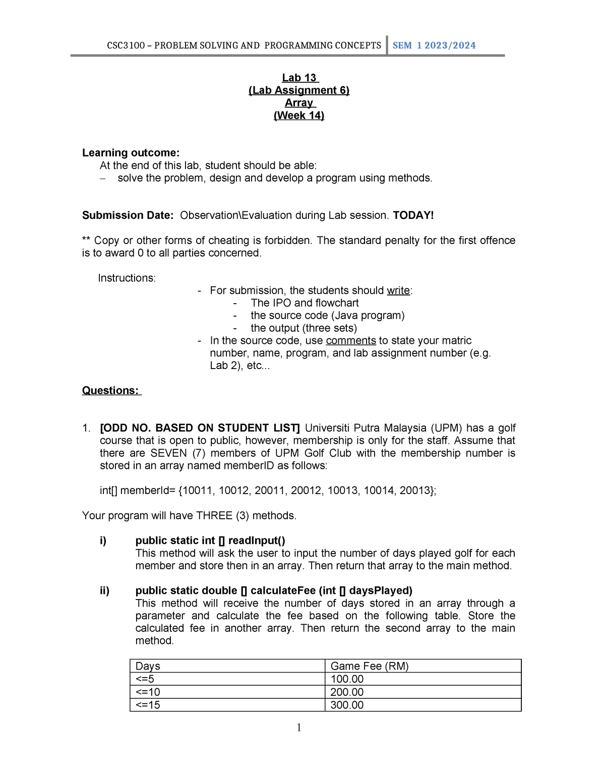 Lab 13- Array - CSC3100 – PROBLEM SOLVING AND PROGRAMMING CONCEPTS SEM ...