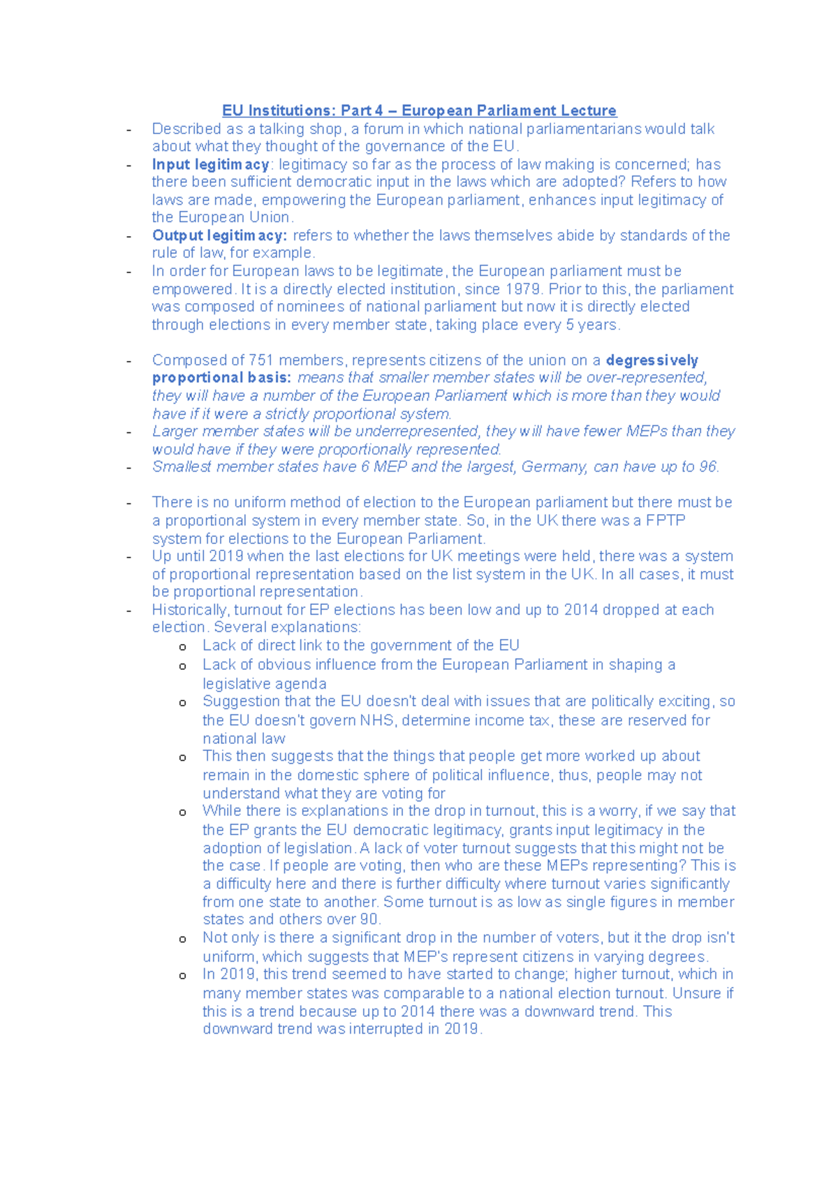 Degressive notes - EU Institutions: Part 4 – European Parliament ...