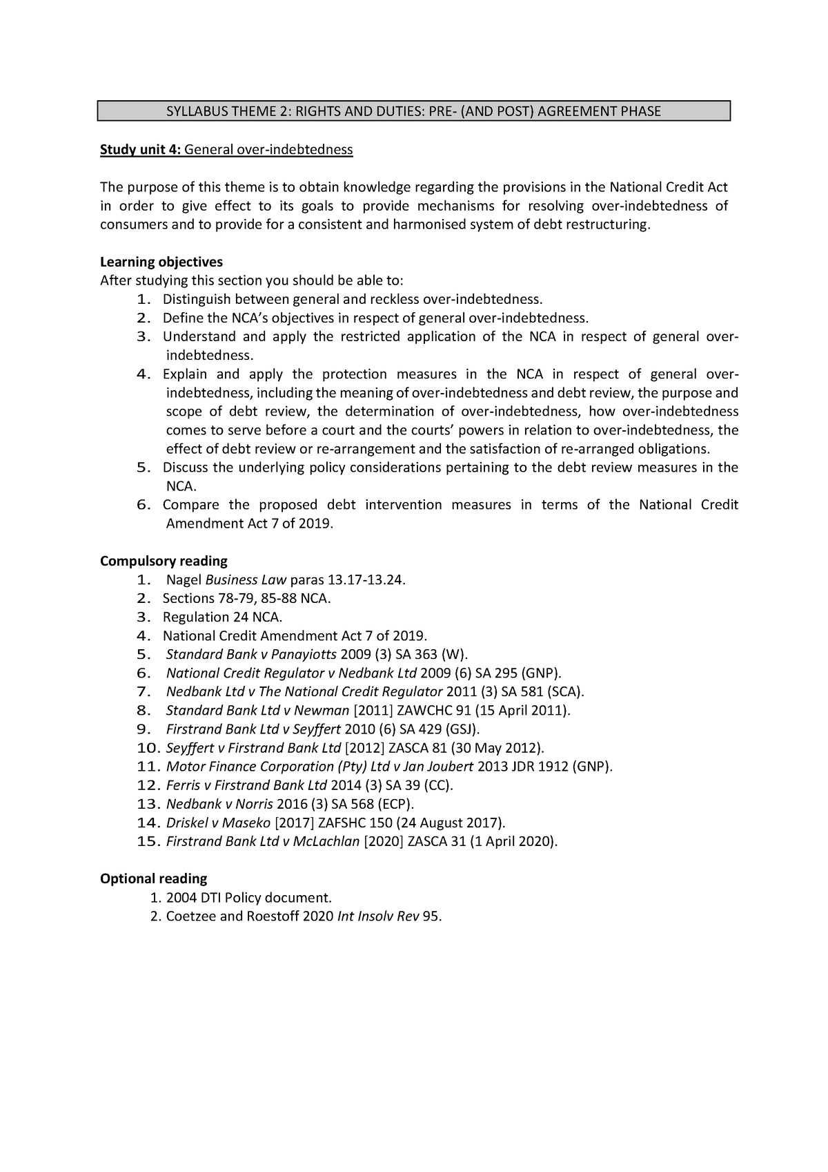 Syllabus theme 2 Study unit 4 - SYLLABUS THEME 2: RIGHTS AND DUTIES ...