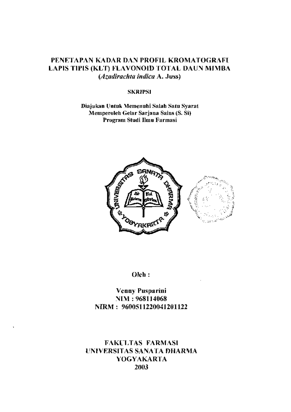 Penetapam kadar dan profil KLT Flavonoid total daun mimba - Pharmacy ...