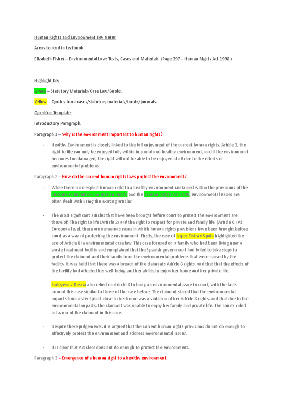 Human Rights and Environment Question Structure - Human Rights and ...