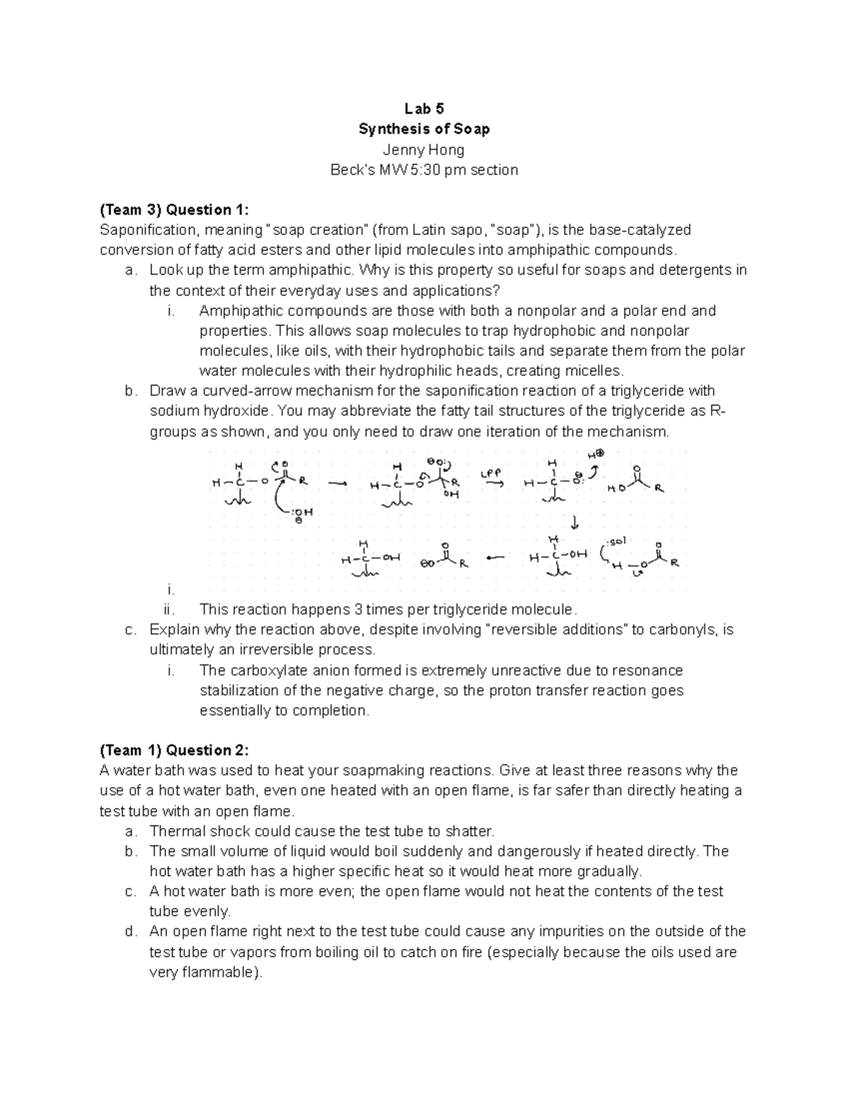 Lab 5 - Synthesis of soap lab assignment 5 - Lab 5 Synthesis of Soap ...