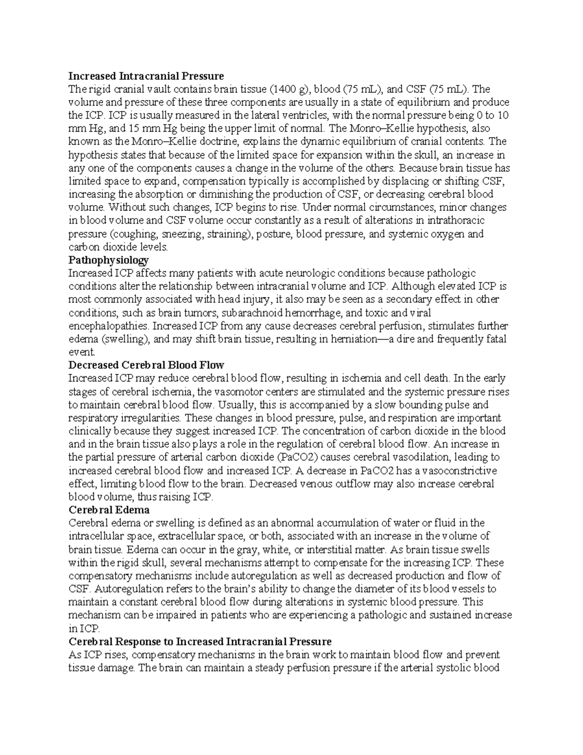 ICP - Summary Brunner and Suddarth's Textbook of Medical-Surgical ...