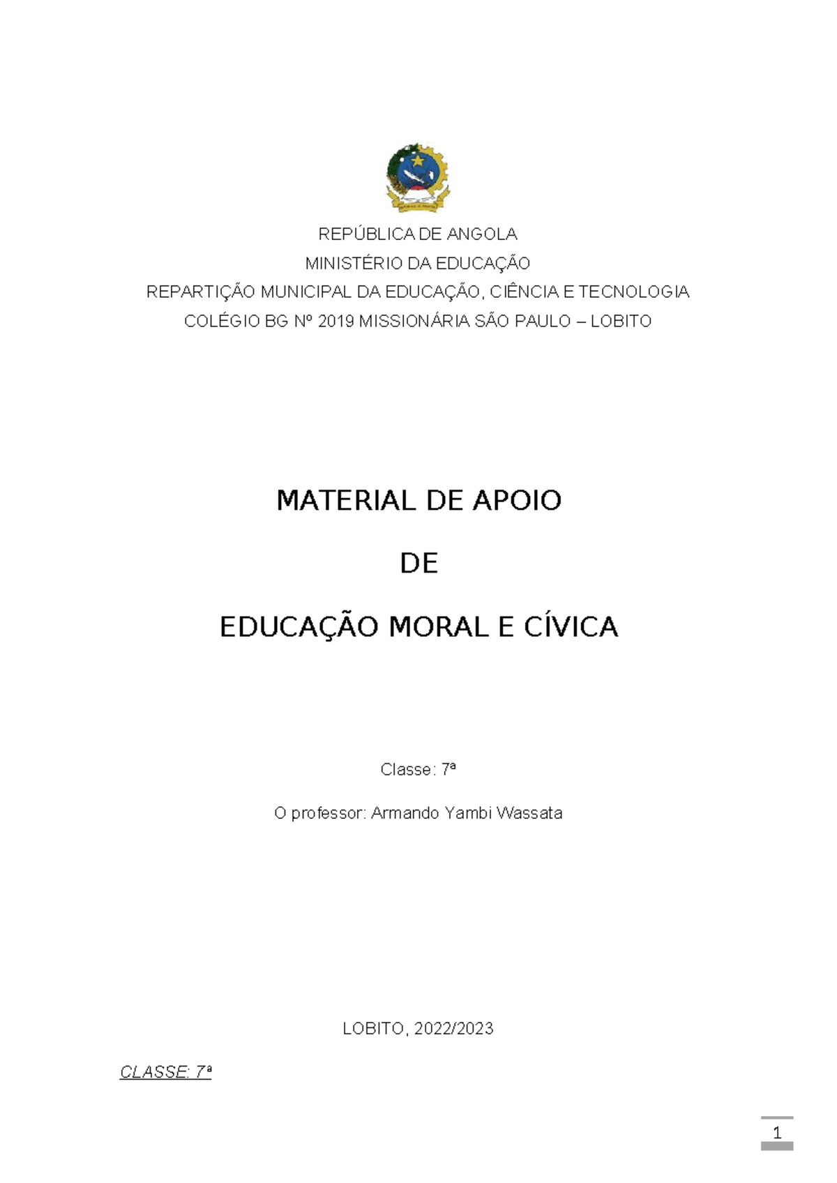Material de apoio E.M.C. 7Âª Classe 2022-2023 013336 - REPÚBLICA DE ...