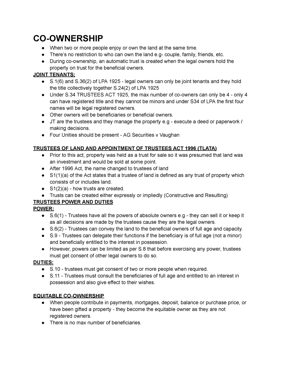 CO- Ownership - PROPERTY LAW NOTES - UNIVERSITY OF LONDON - CO ...