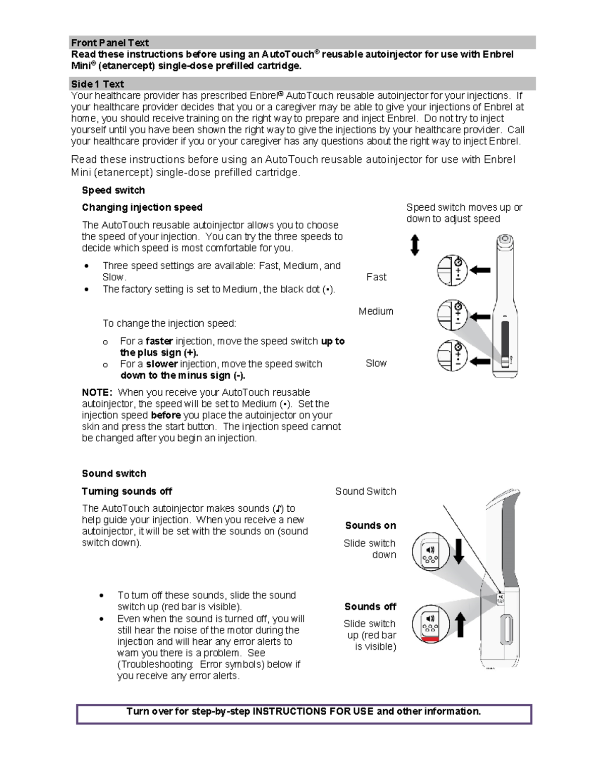 Enbrel autoinjector pamplet Front Panel Text Read these instructions