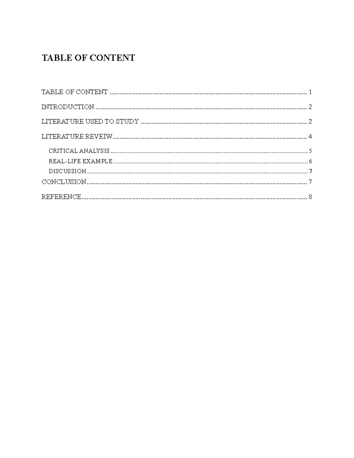 Litreture review MF - theory of hierarchy of needs - TABLE OF CONTENT ...