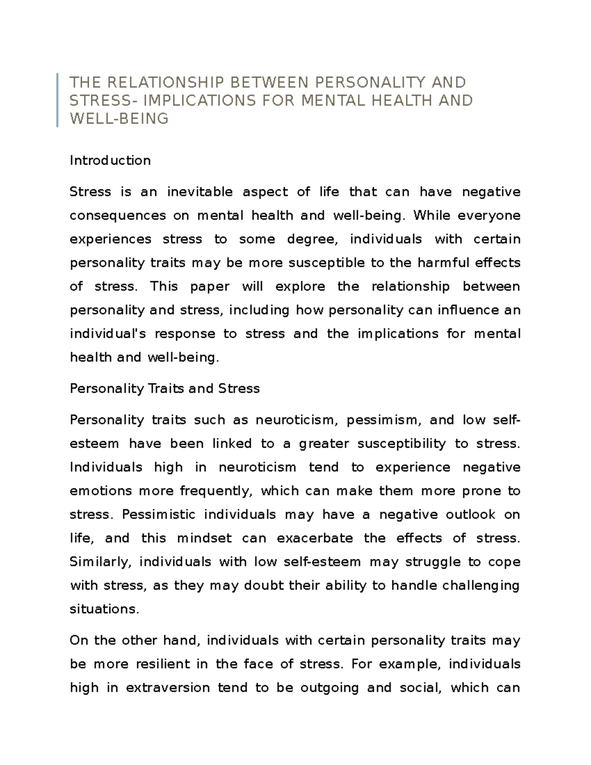 THE Relationship Between Personality AND Stress- Implications FOR ...