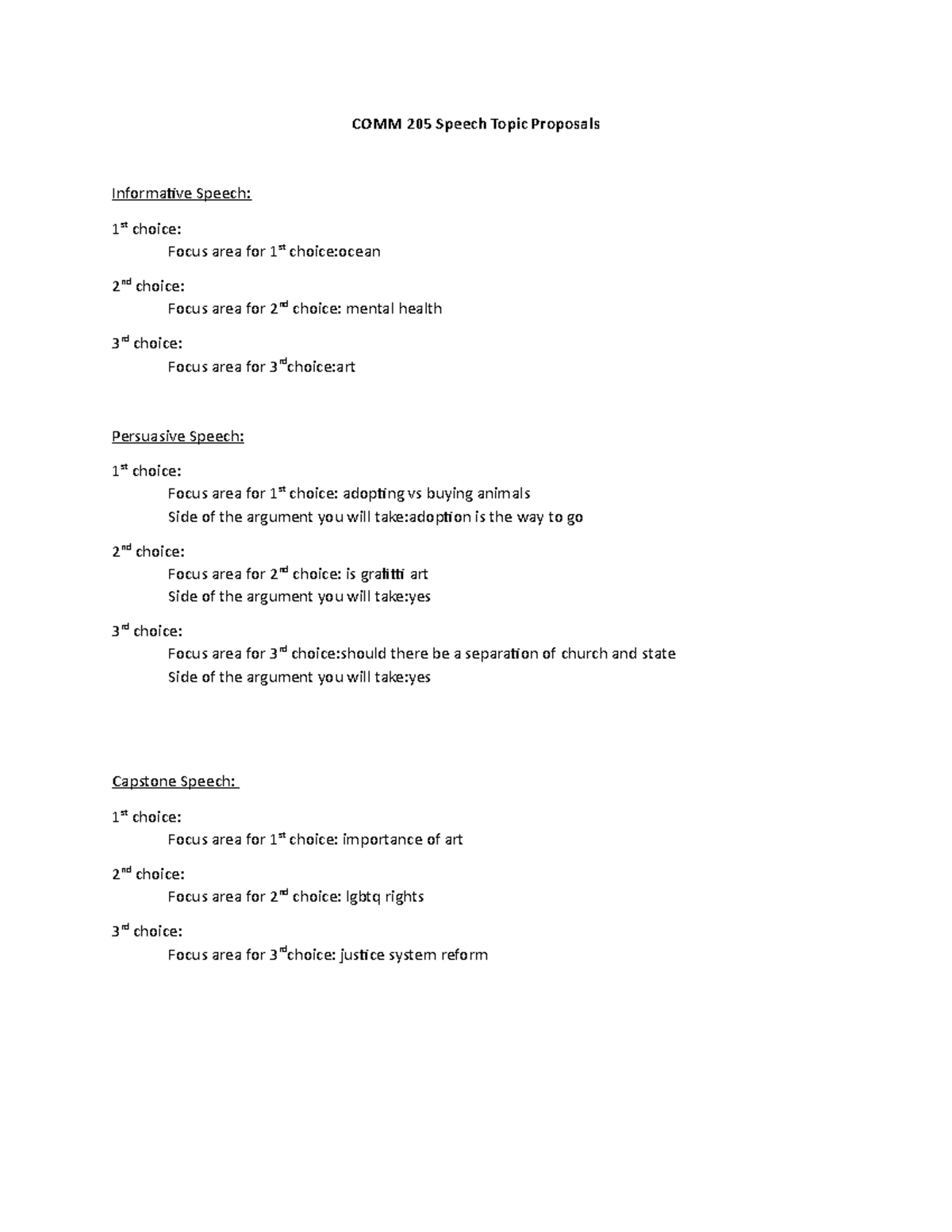 Speech Topic Proposals doc 1 - COMM 205 Speech Topic Proposals ...