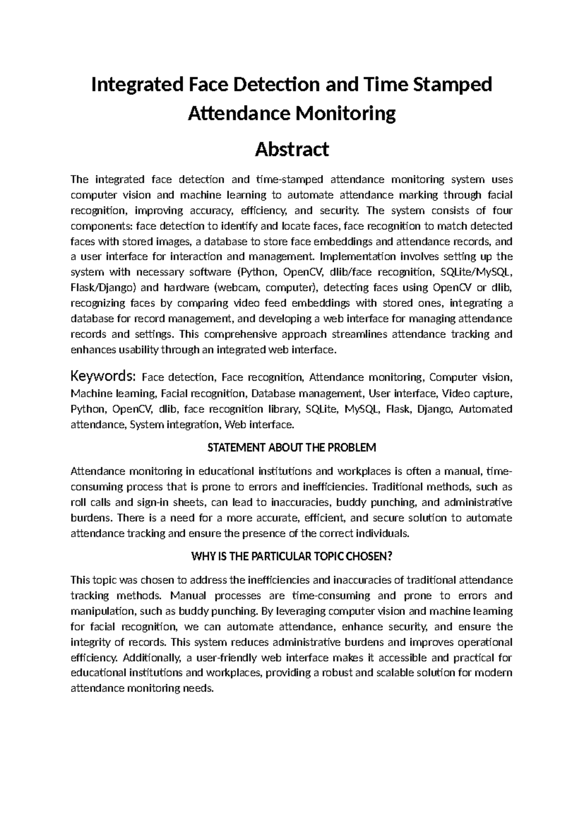 Project abstract - Integrated Face Detection and Time Stamped ...