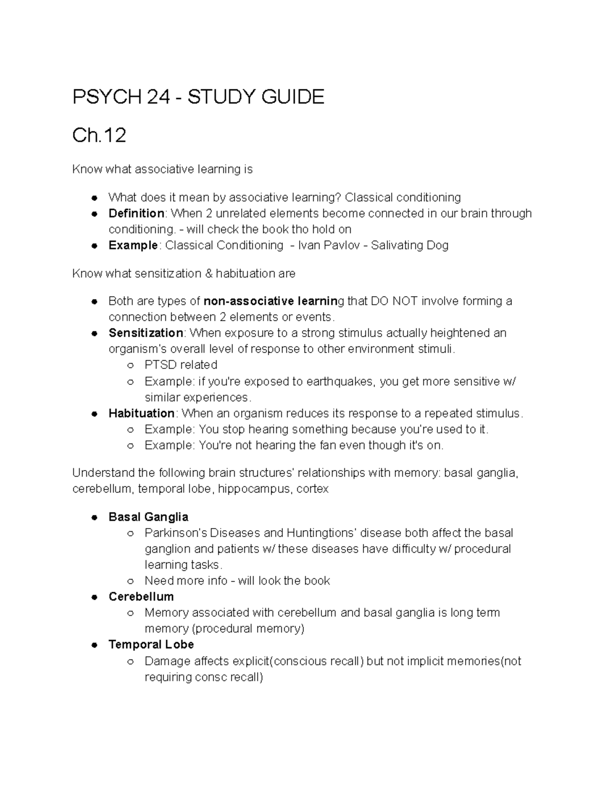 Psych 24 Final Study Guide - PSYCH 24 - STUDY GUIDE Ch. Know what ...