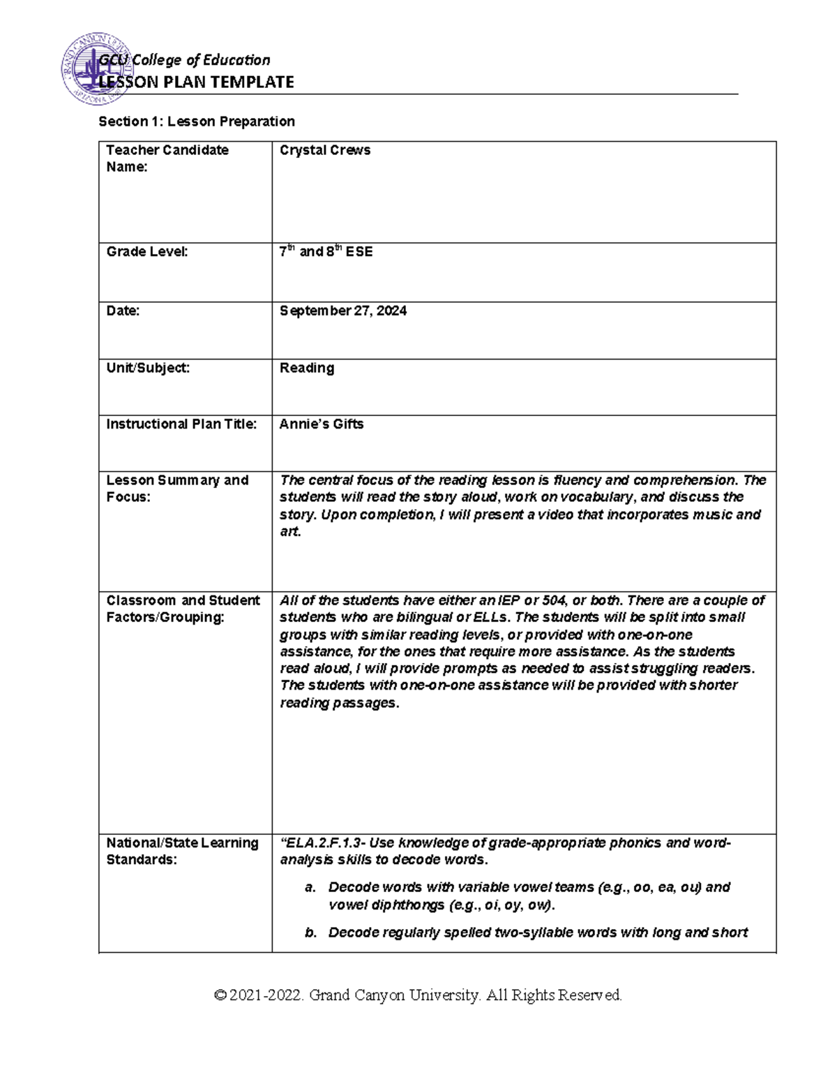 Coe lesson plan template - LESSON PLAN TEMPLATE Section 1: Lesson ...