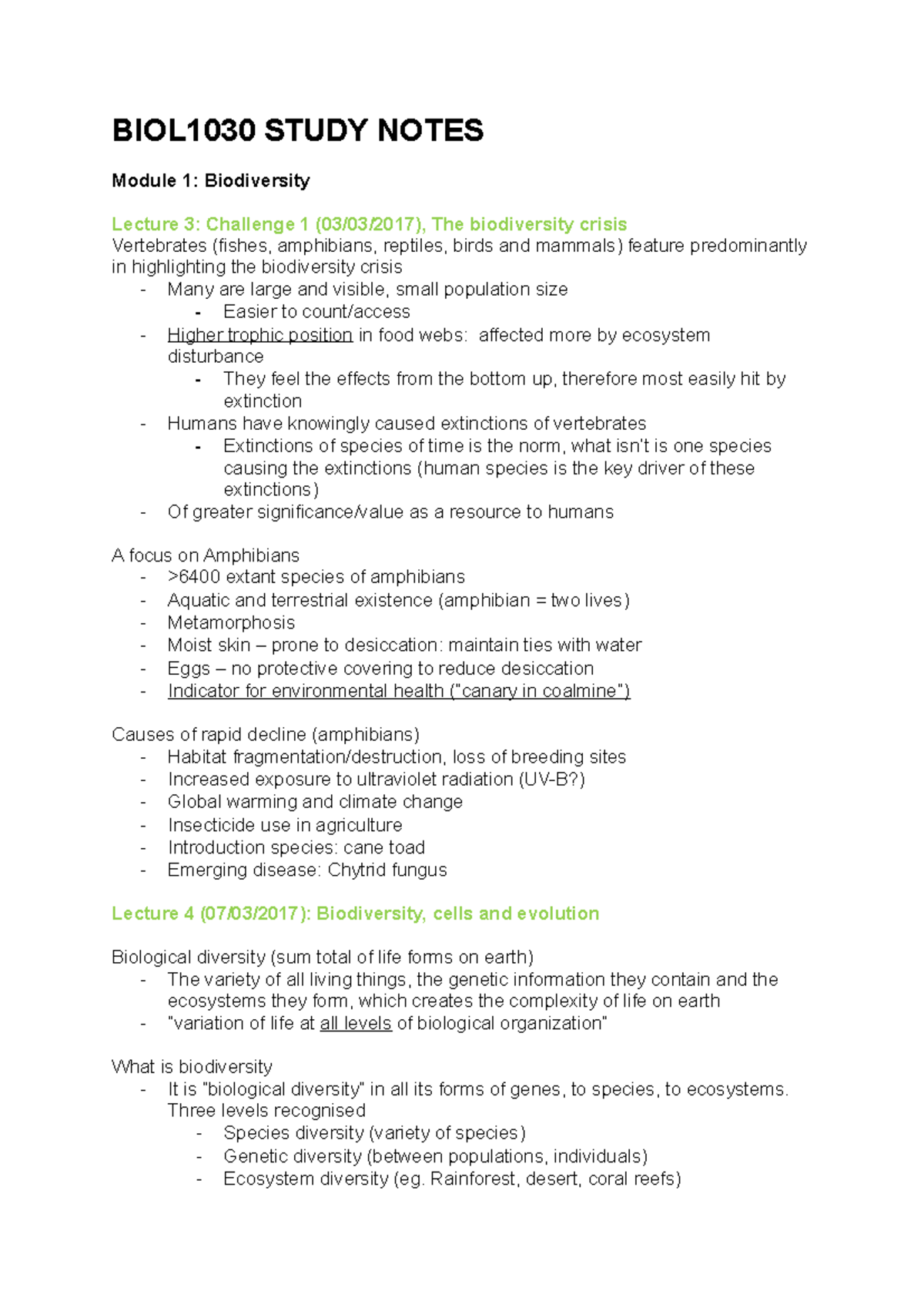 BIOL1030 Study Notes - Summary Global Challenges in Biology - BIOL1030 ...