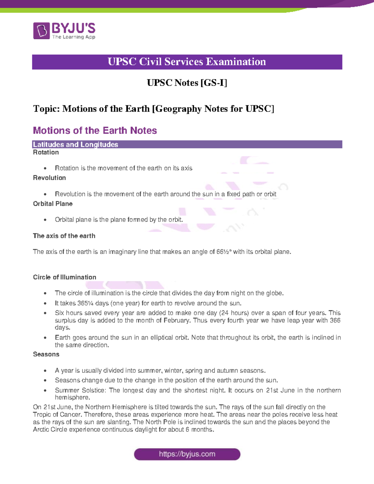 Motions of the Earth Geography Notes for UPSC - UPSC Civil Services ...
