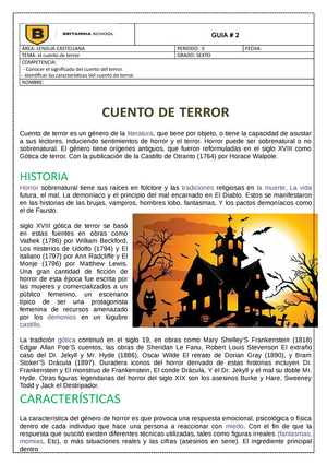 Cuento de terror - Apuntes  - GUIA # 2 AREA: LENGUA CASTELLANA PERIODO:  II FECHA: TEMA: el cuento - Studocu