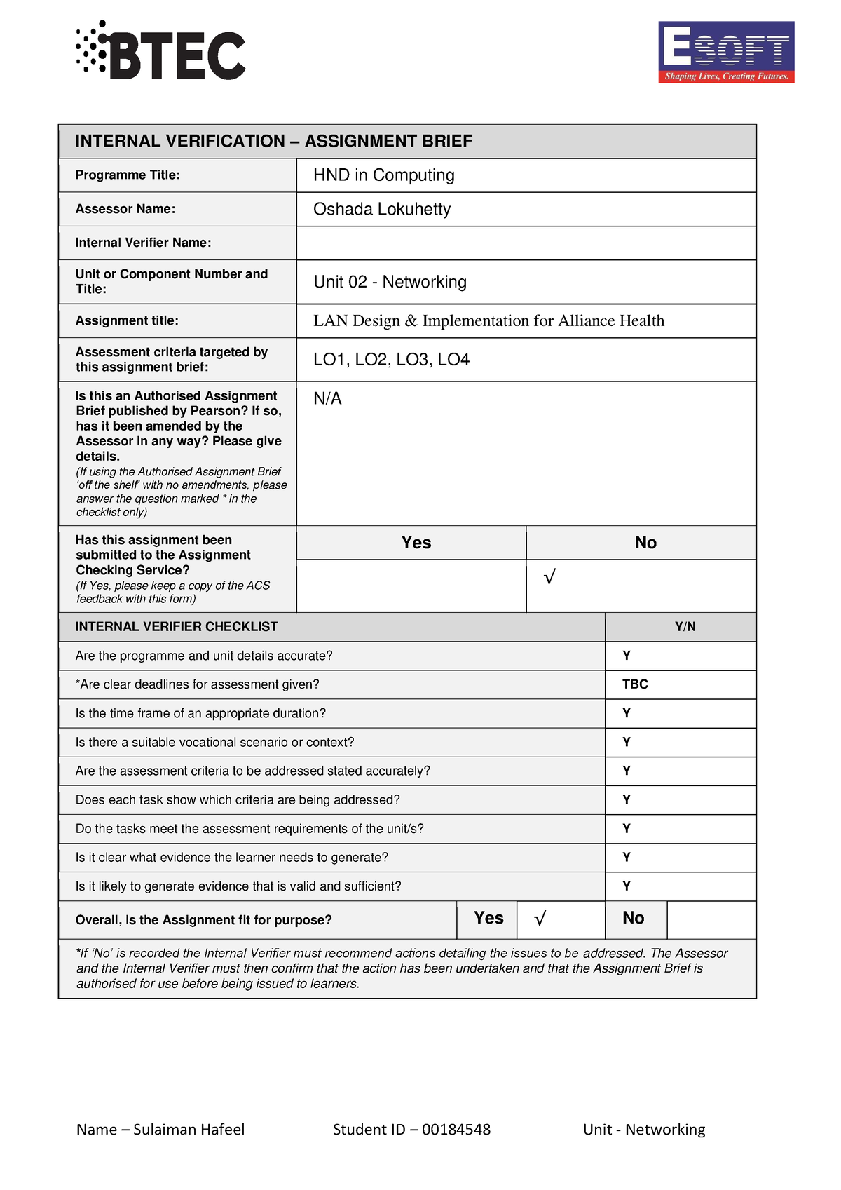 netwotking dgfdf - INTERNAL VERIFICATION – ASSIGNMENT BRIEF Programme ...