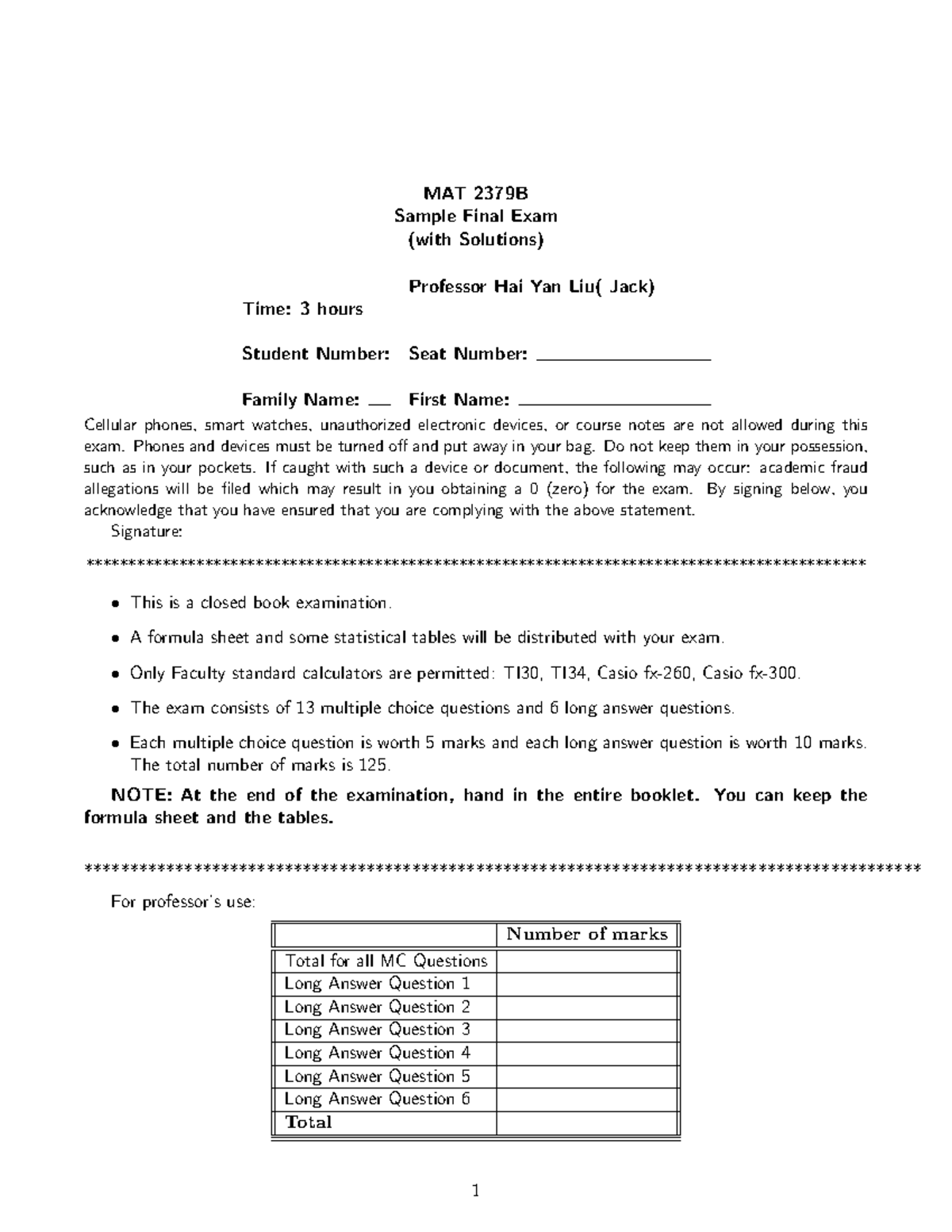 2379-sample-final-solution fixed - MAT 2379B Sample Final Exam (with ...