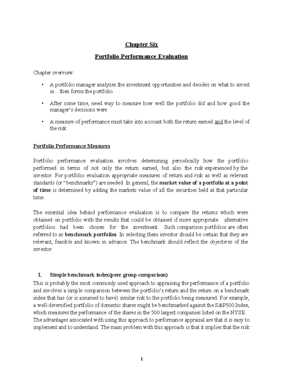 Chapter 6 - Chapter Six Portfolio Performance Evaluation Chapter ...