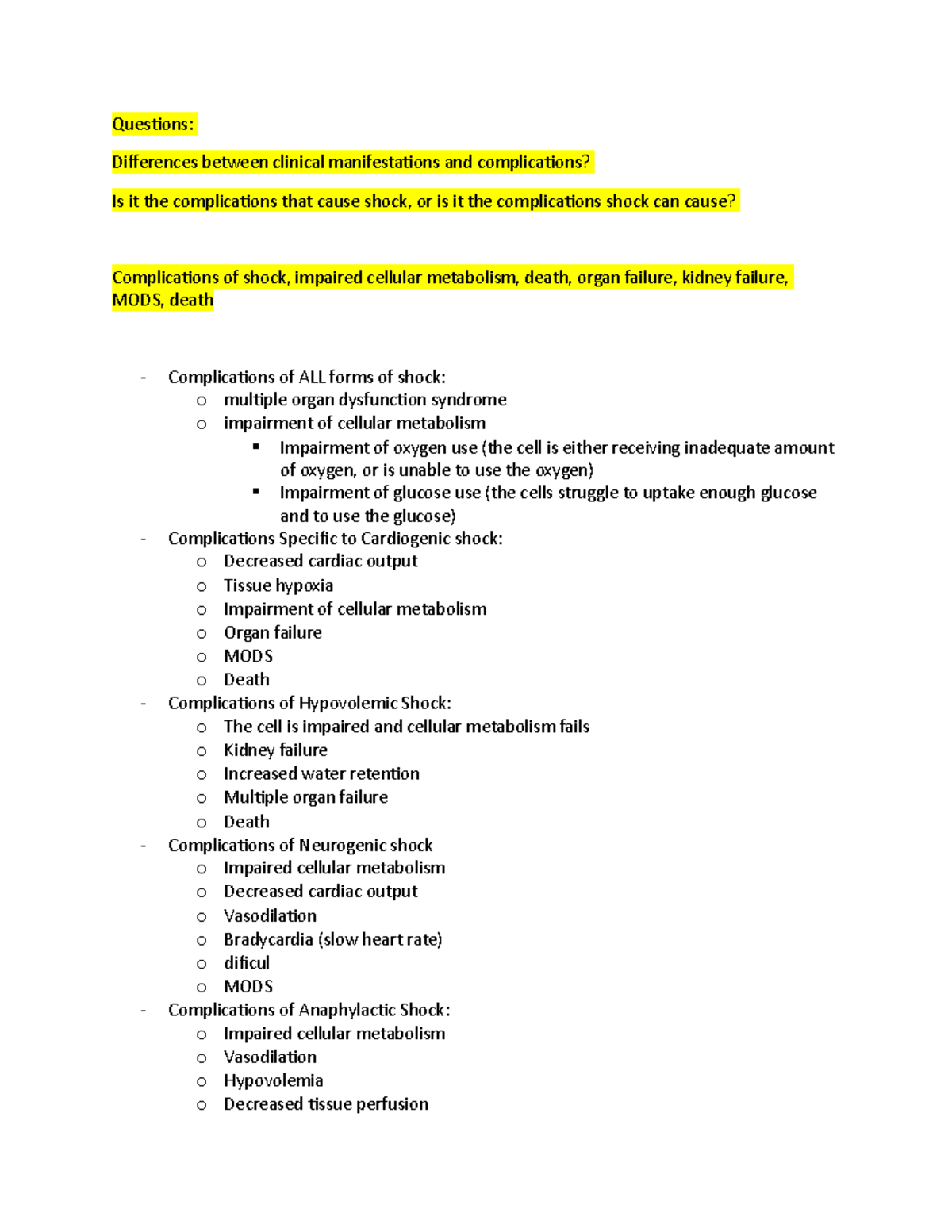 Cardio patho tree answers - Questions: Differences between clinical ...