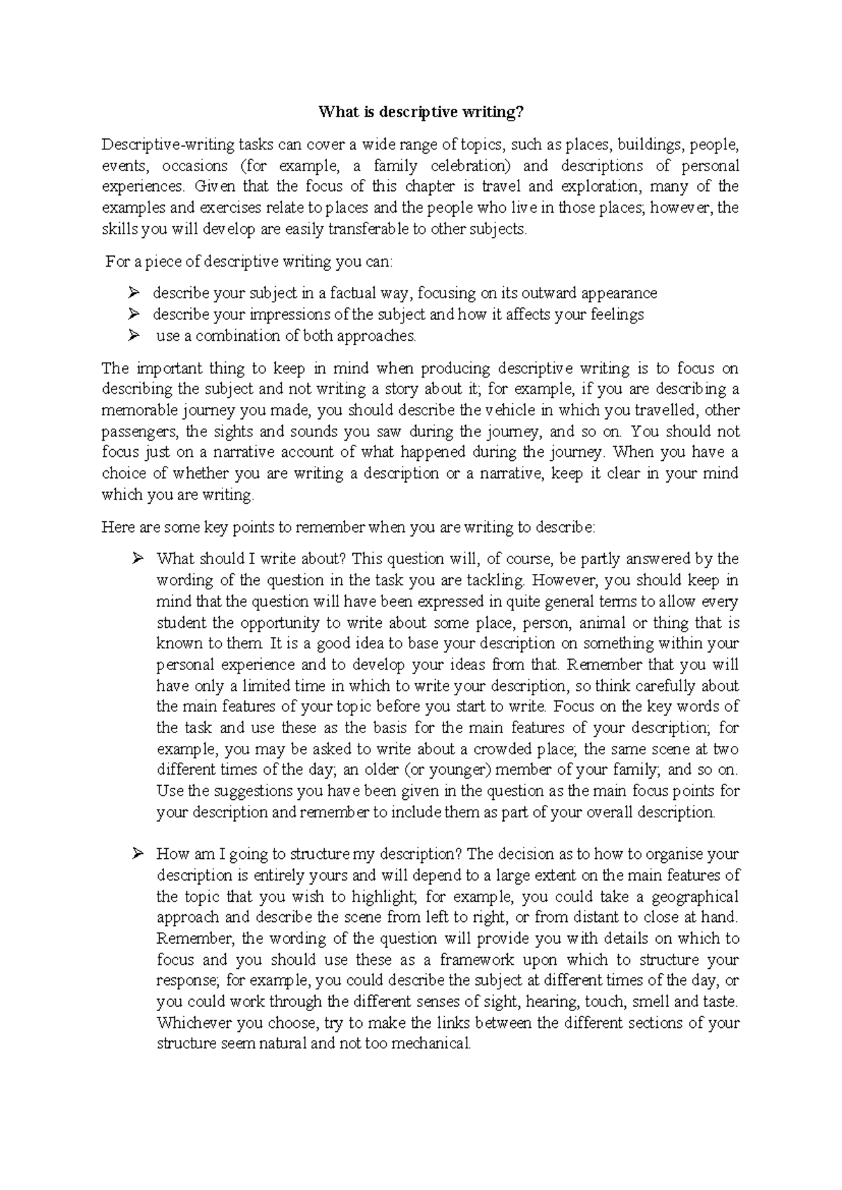 Notes on Descriptive Writing - What is descriptive writing? Descriptive ...
