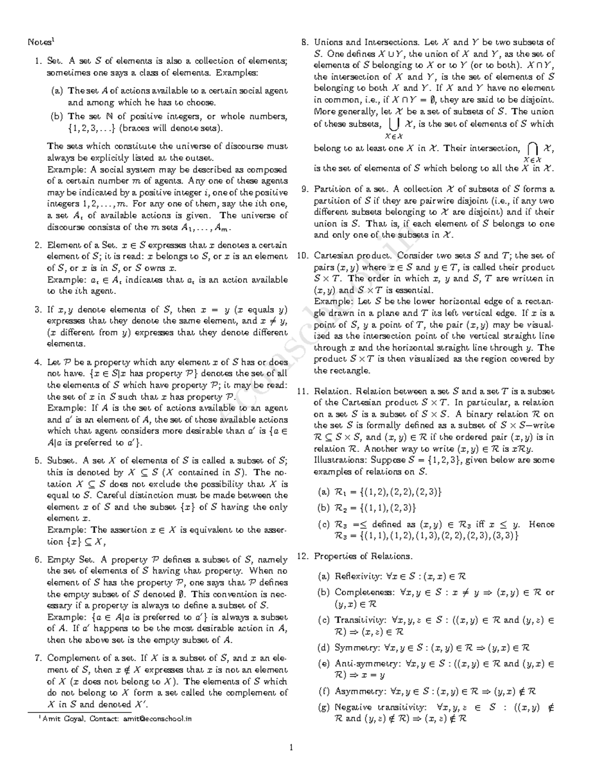 Notes Sets Relation Function Sequence Series Notes1 Unions And Intersections Let And Be Two Subsets Of One Defines The Union Of And As The Set Of Elements Studocu