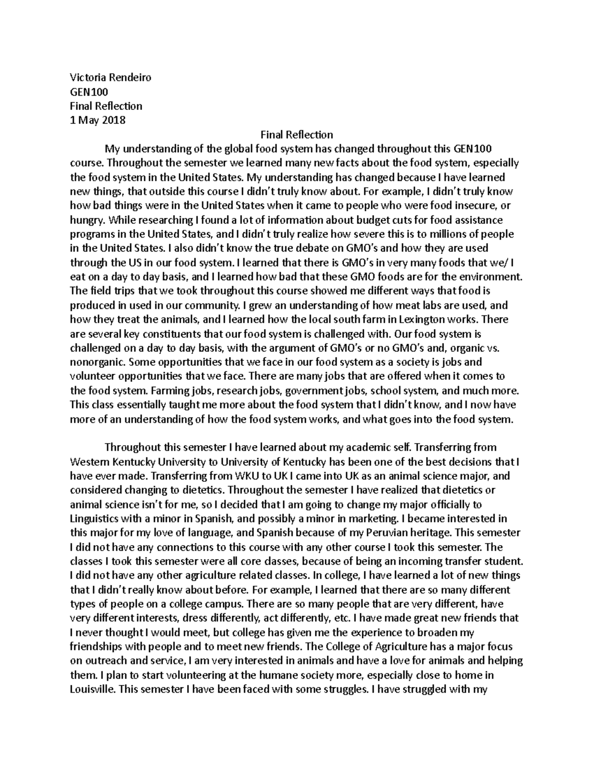 Final reflection GEN100 - Victoria Rendeiro GEN100 Final Reflection 1 ...