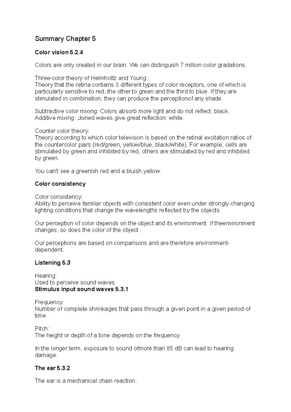 Summary Chapter 5 - Perception and sensations (part 2) - Summary ...