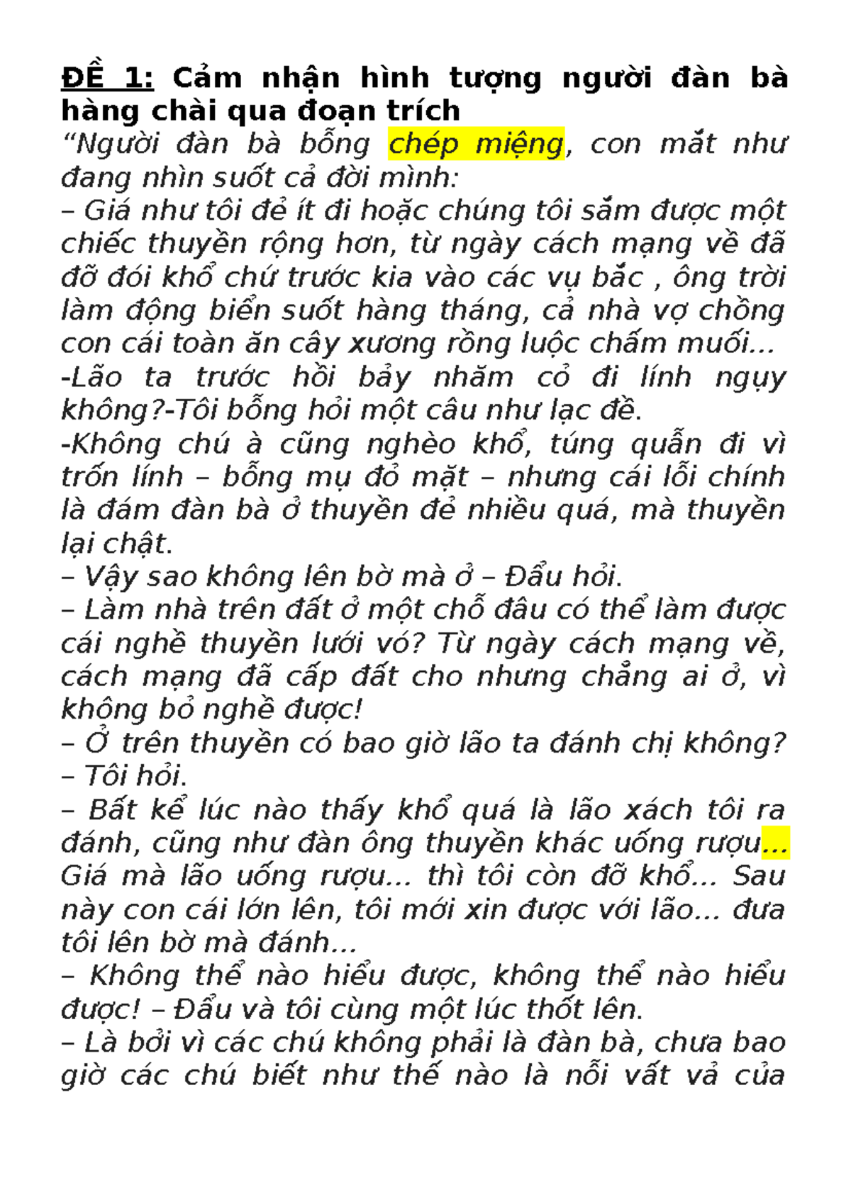 1. Nguoi ĐAN BA HANG CHAI DE THI HK2 - ĐỀ 1: Cảm nhận hình tượng người ...