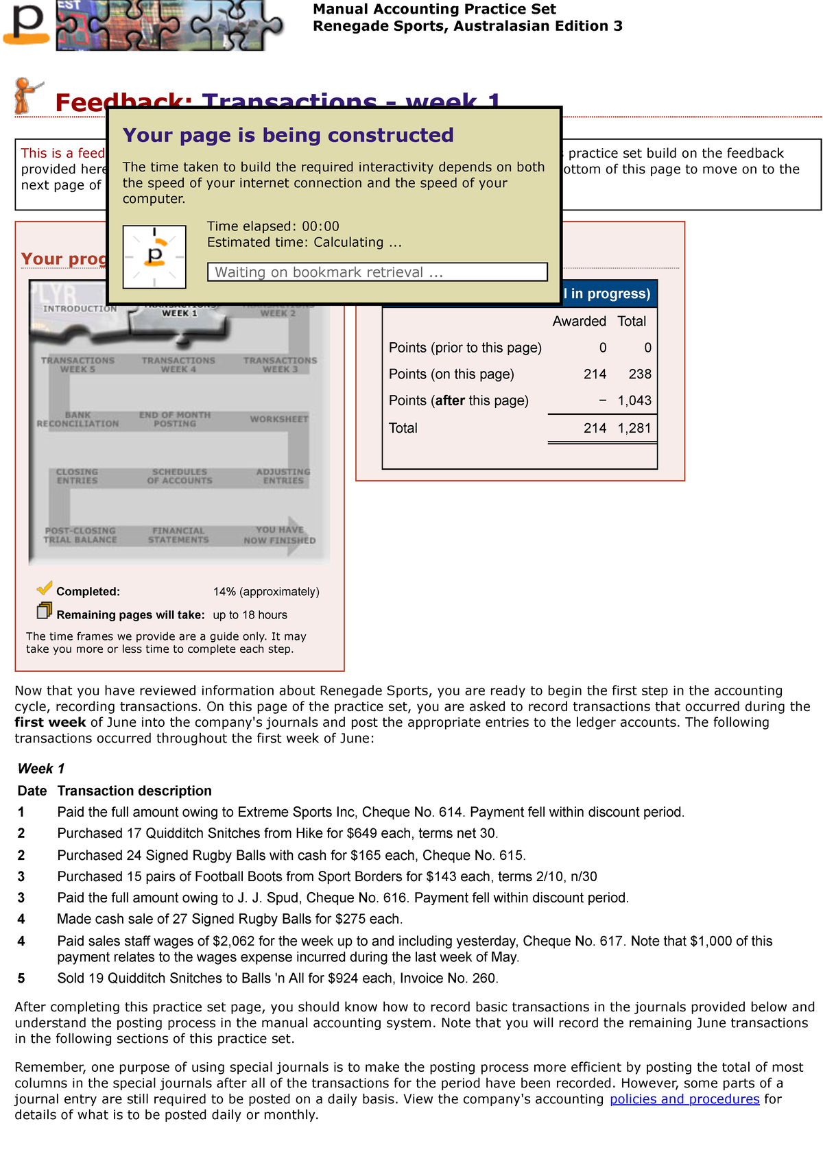 perdisco practical set Transactions - week 1 - Your progress Completed ...