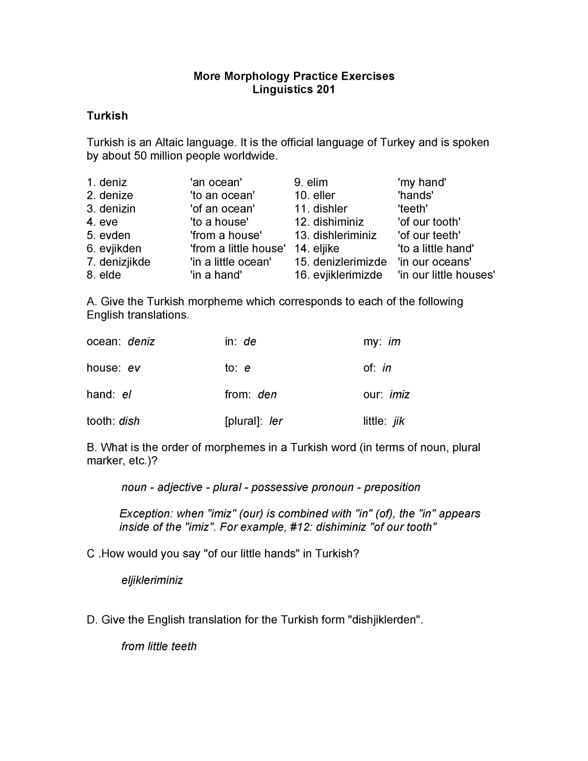 Morphology Exercises - More Morphology Practice Exercises Linguistics ...