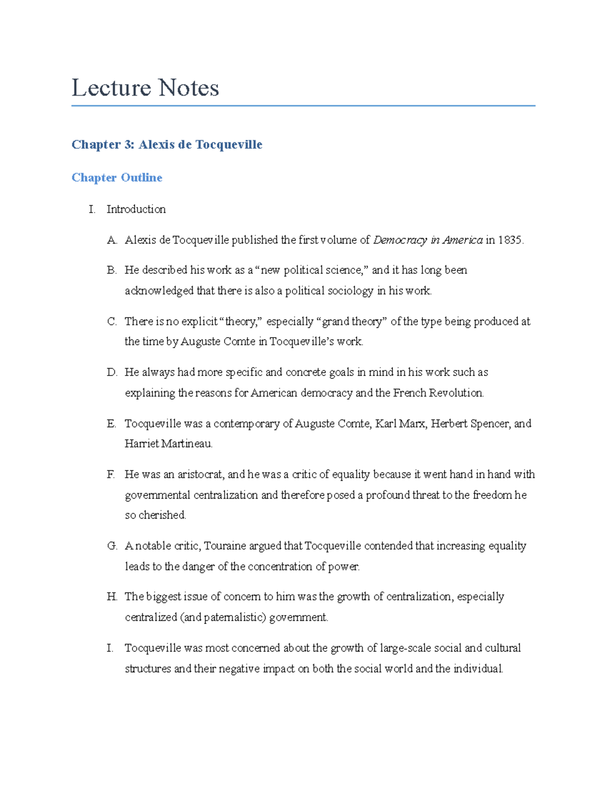2. Alexis de Tocqueville - Lecture Notes Chapter 3: Alexis de ...