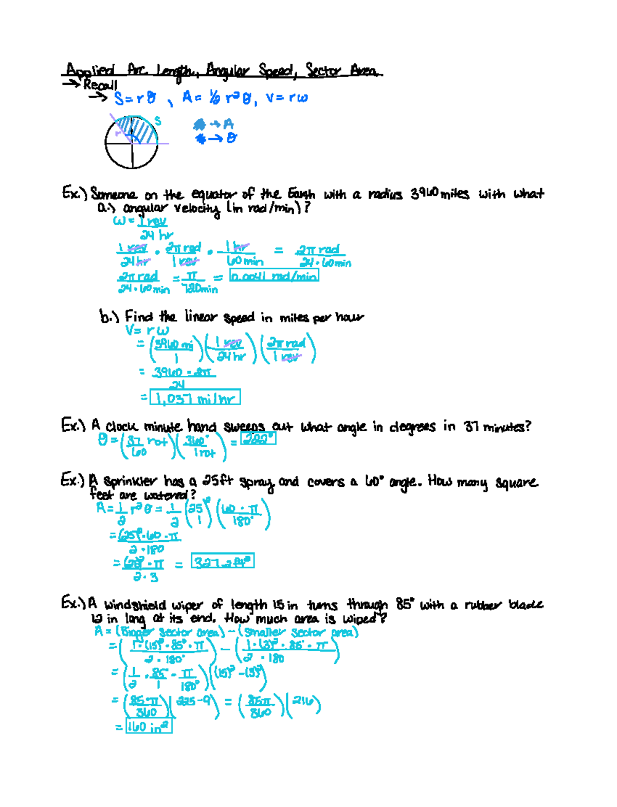 Applied Arc Length, Angular Speed, Sector Area - A gtw e rFX a a 3 O Ex ...