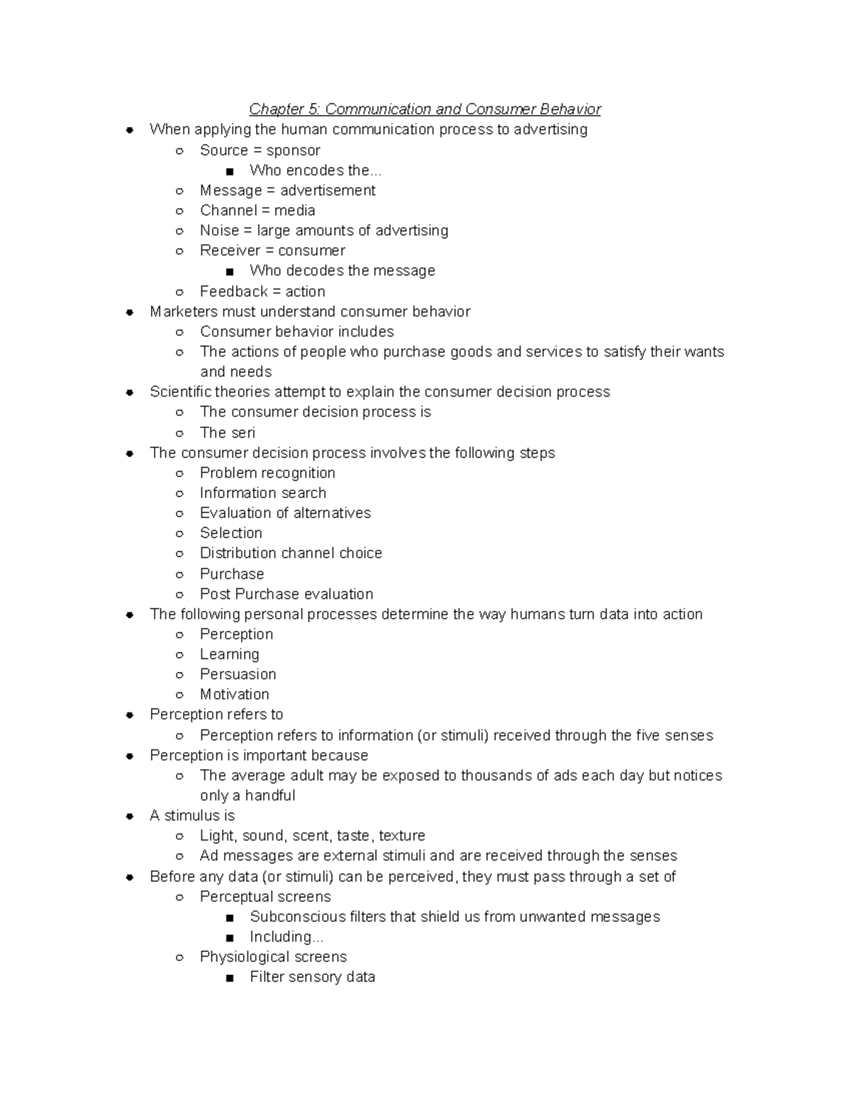 Ch. 5 Notes - adv207 - Chapter 5: Communication and Consumer Behavior ...