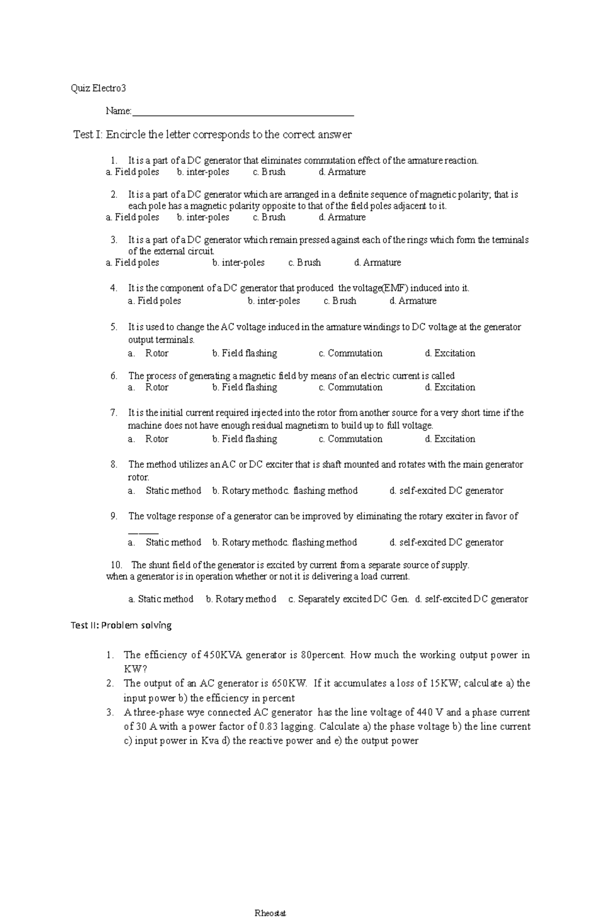 Electro 3 exercise 4 - Read - Quiz Electro Name