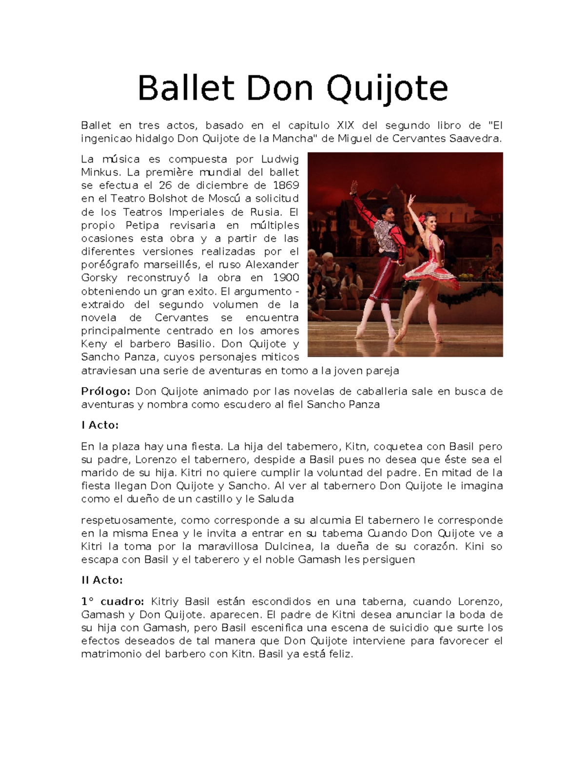 Ballet Don Quijote - Ballet Don Quijote Ballet en tres actos, basado en ...