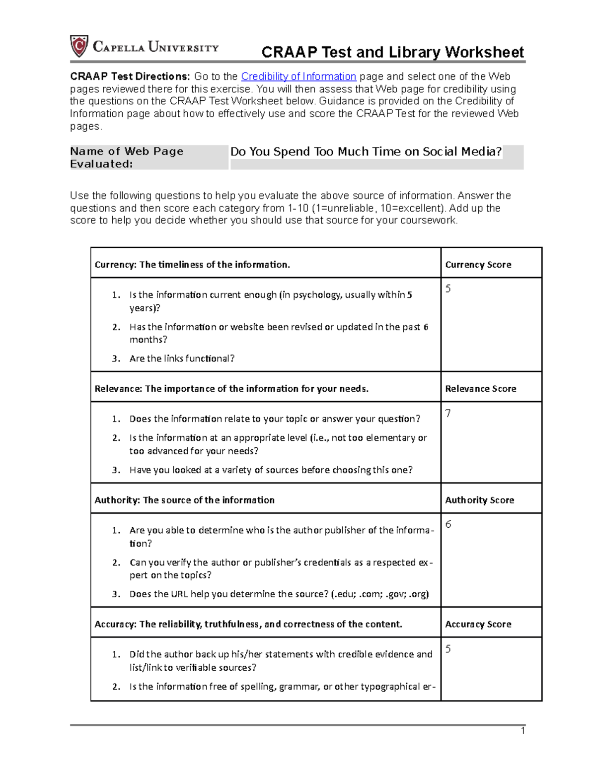 CRAAP Test and Library Worksheet - Studocu