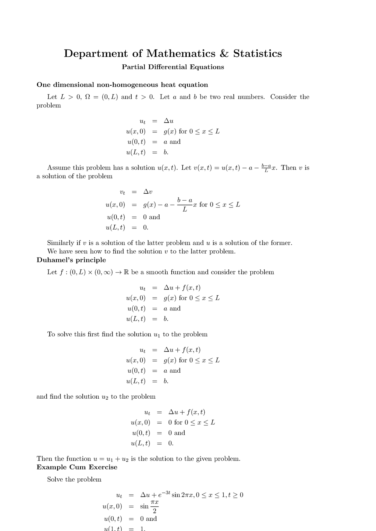 Non Homogeneous Heat Equation Mathematics Mth101 Studocu