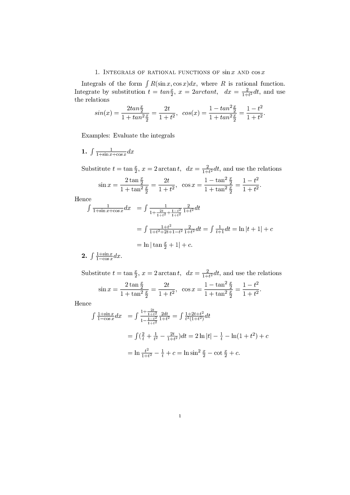 ratioal-functions-of-sinx-and-cosx-1-integrals-of-rational-functions