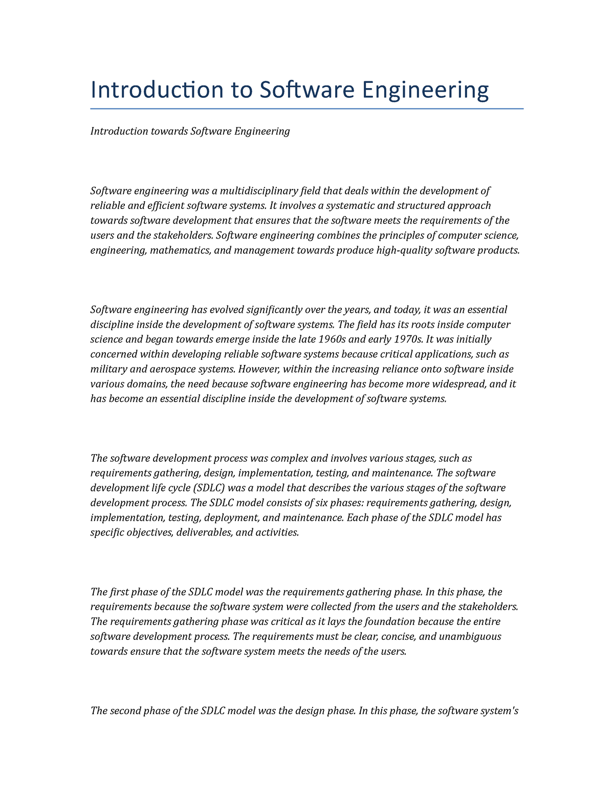 Introduction to Software Engineering - Introduction to Software ...