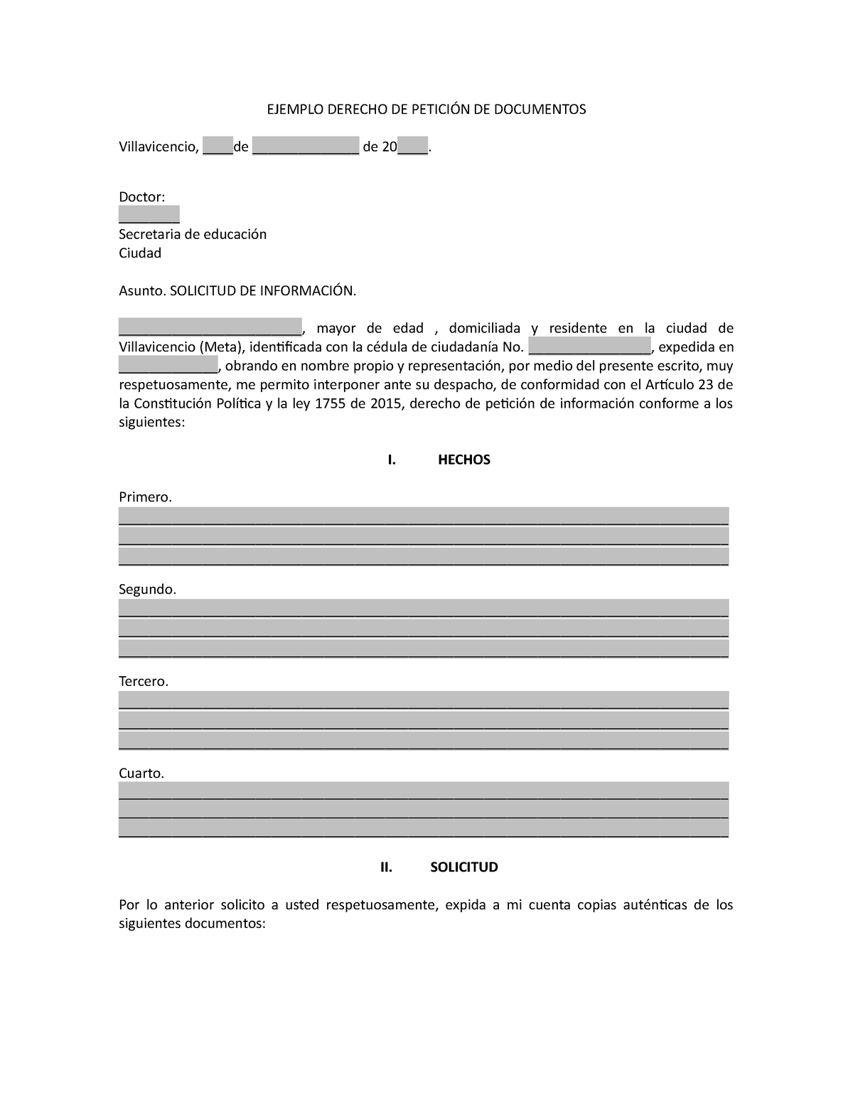 Modelo Derecho DE Petición DE Documentos - EJEMPLO DERECHO DE PETICIÓN ...