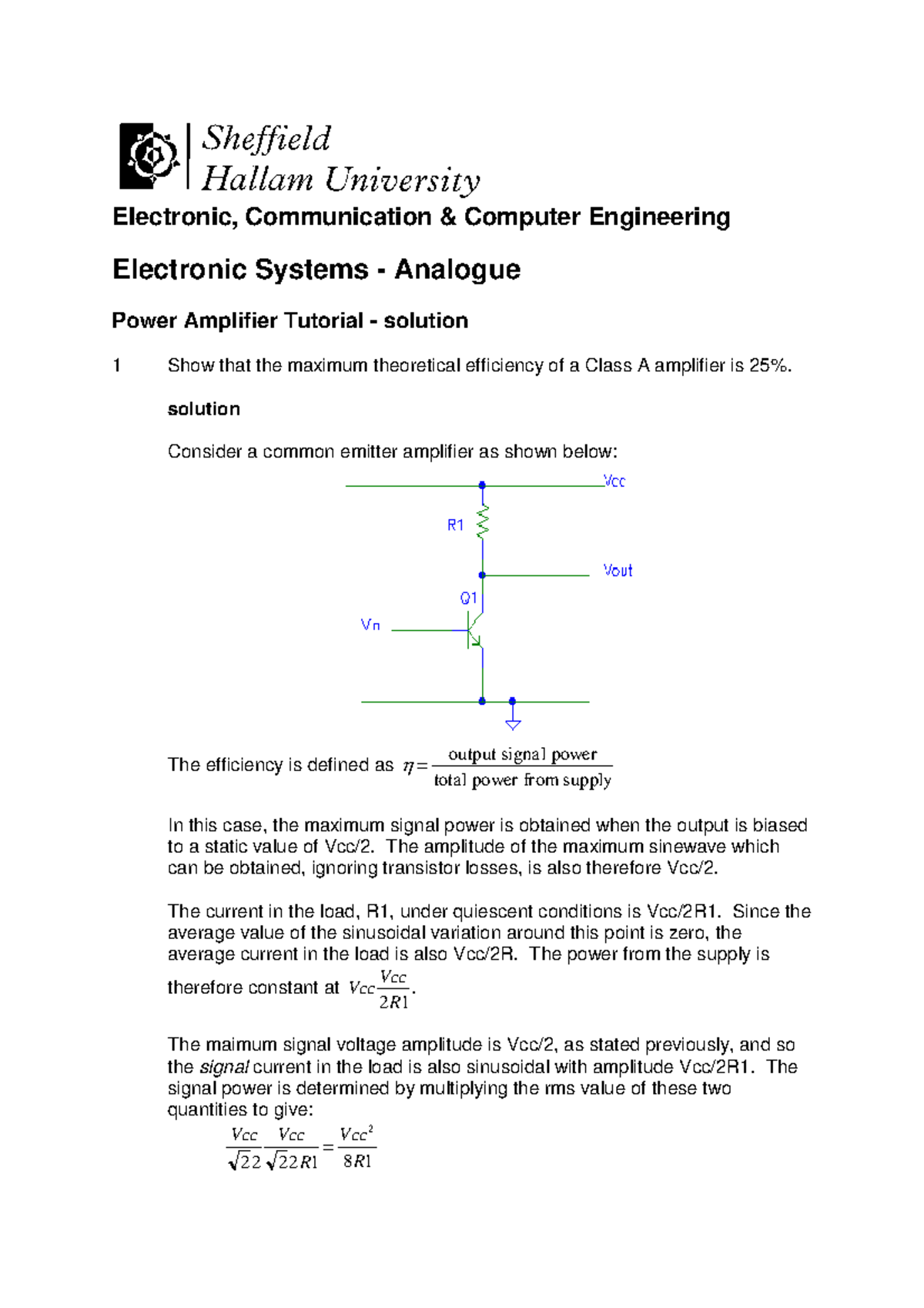 Transistor Class A Power Amplifier
