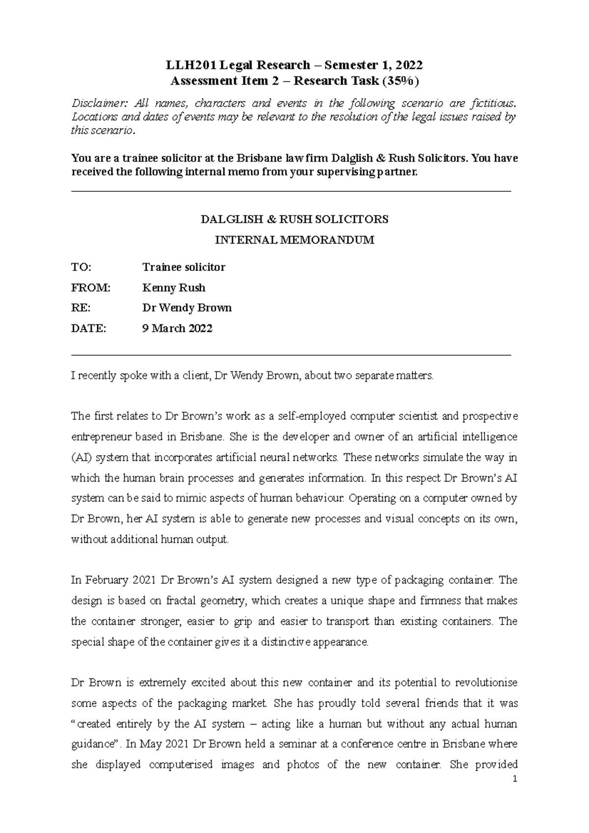 Research Task LLH201 Sem 1 2022 - LLH201 Legal Research – Semester 1 ...