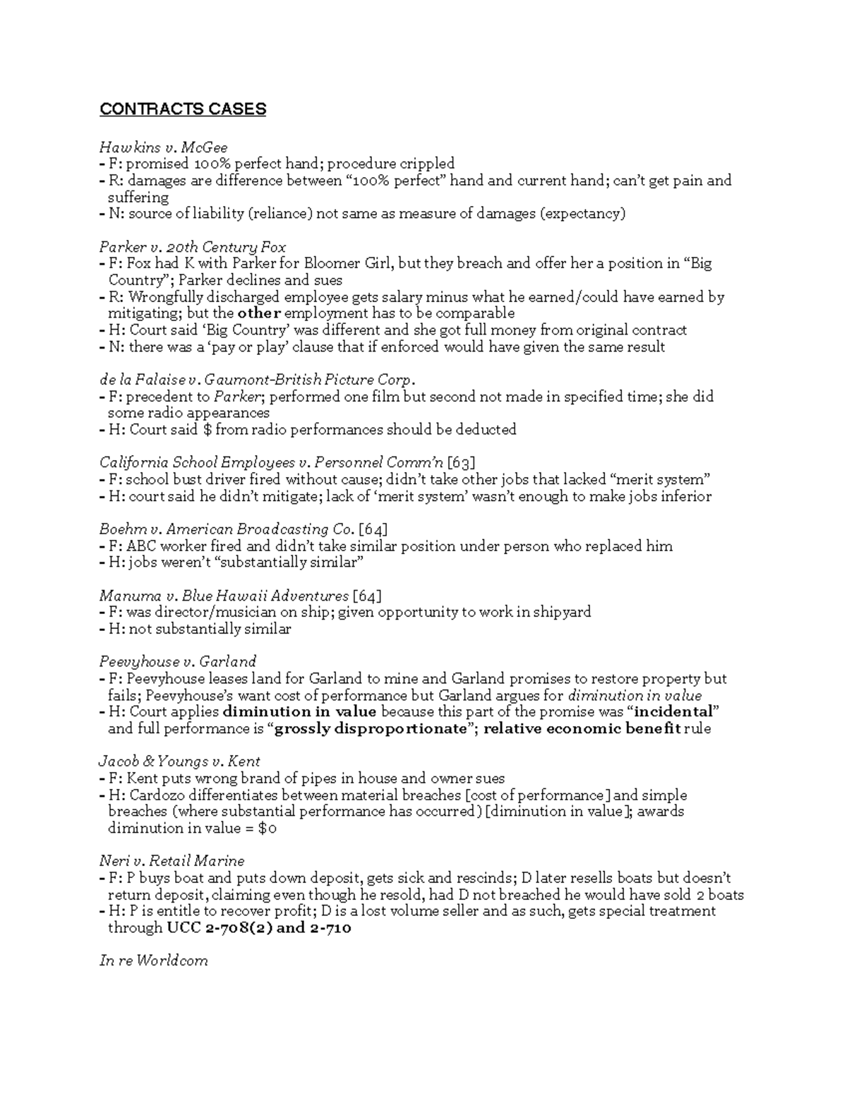 Contracts Law Outline 2 CONTRACTS CASES Hawkins v. McGee F