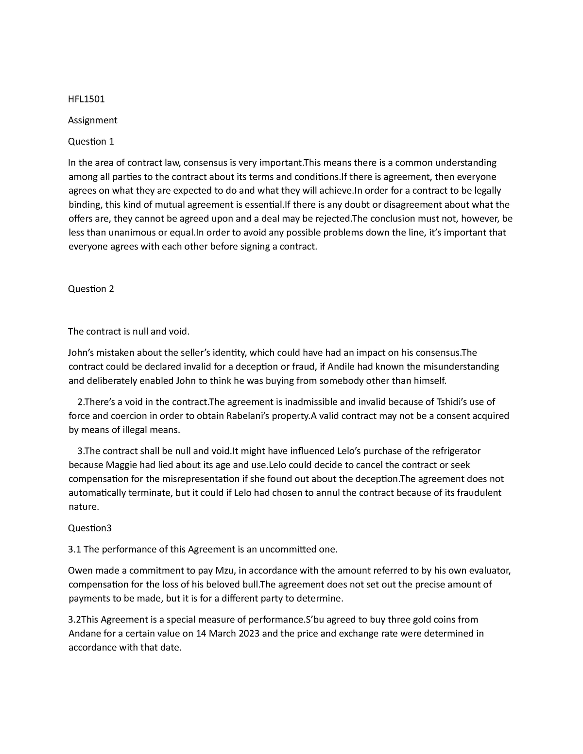 Hfl1501 assignment uo - HFL Assignment Question 1 In the area of ...