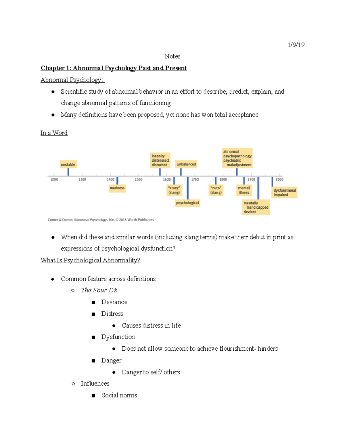 Notes - Wayne Barnard's Abnormal Psychology - 1/9/ Notes Chapter 1 ...
