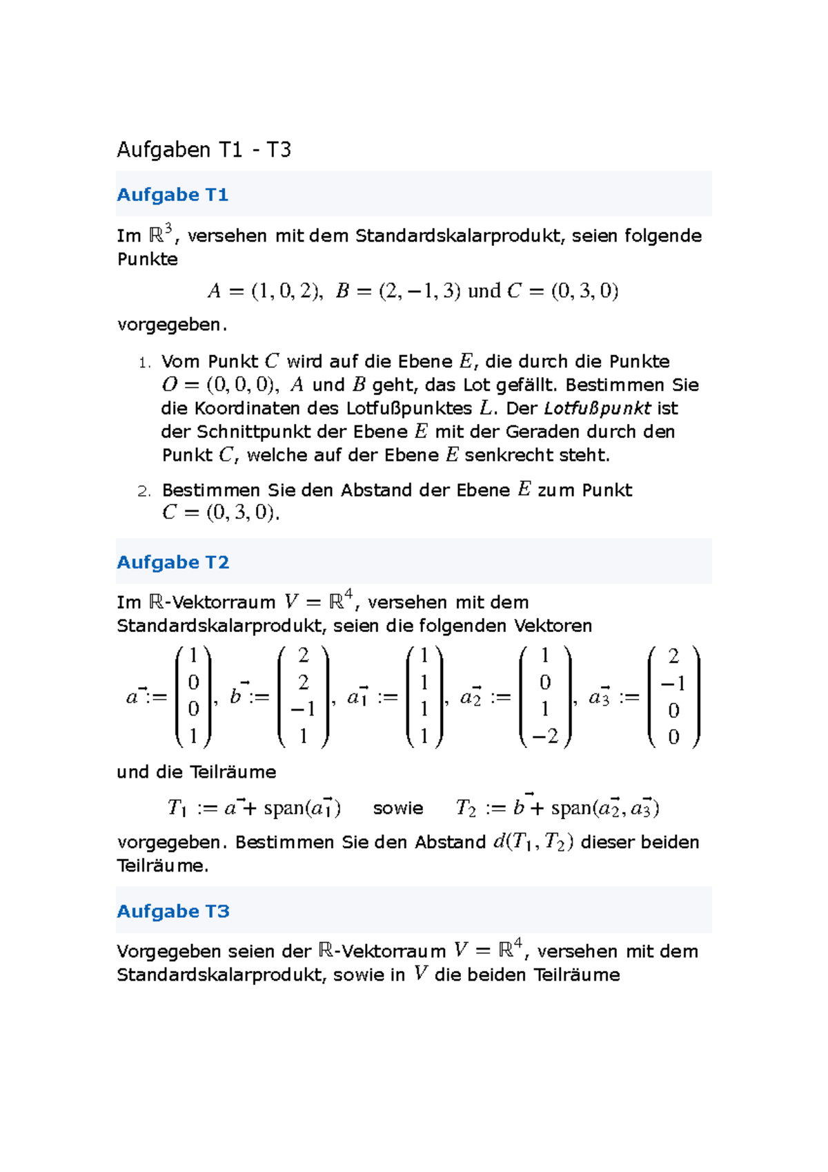 KIT Ilias Skalarprodukte Teil 2 Aufgaben T1 T Aufgabe T Im
