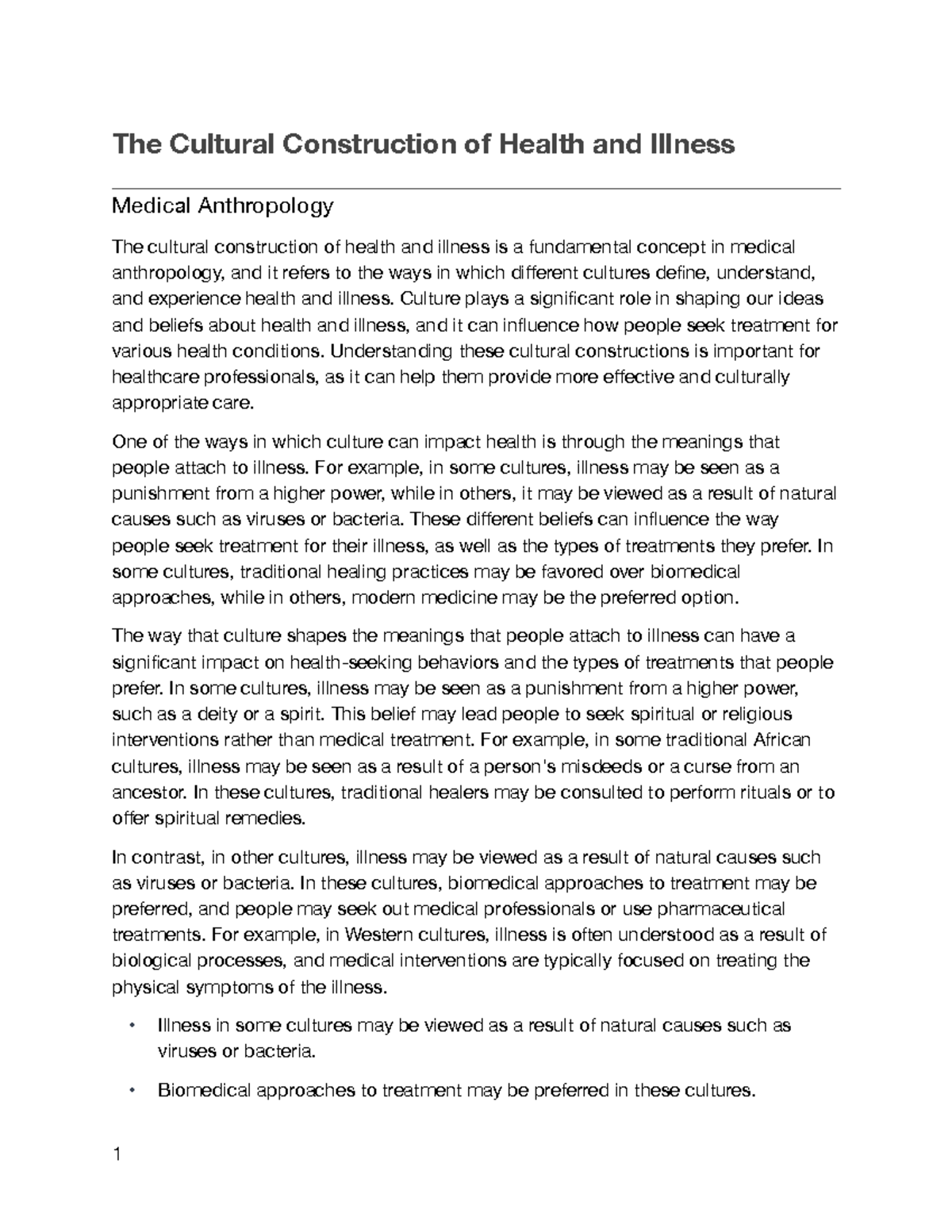 The Cultural Construction Of Health And Illness - Culture Plays A ...